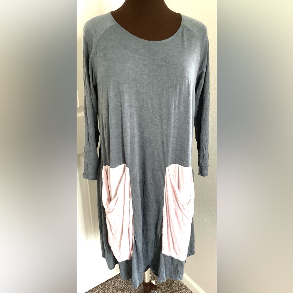 Comfy USA Gray Long Sleeve Grey Dress with Pink Pockets XSM